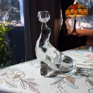 VNTG Viking Clear Glass Seal Balancing Ball Martinsville Glass Figurine Candle